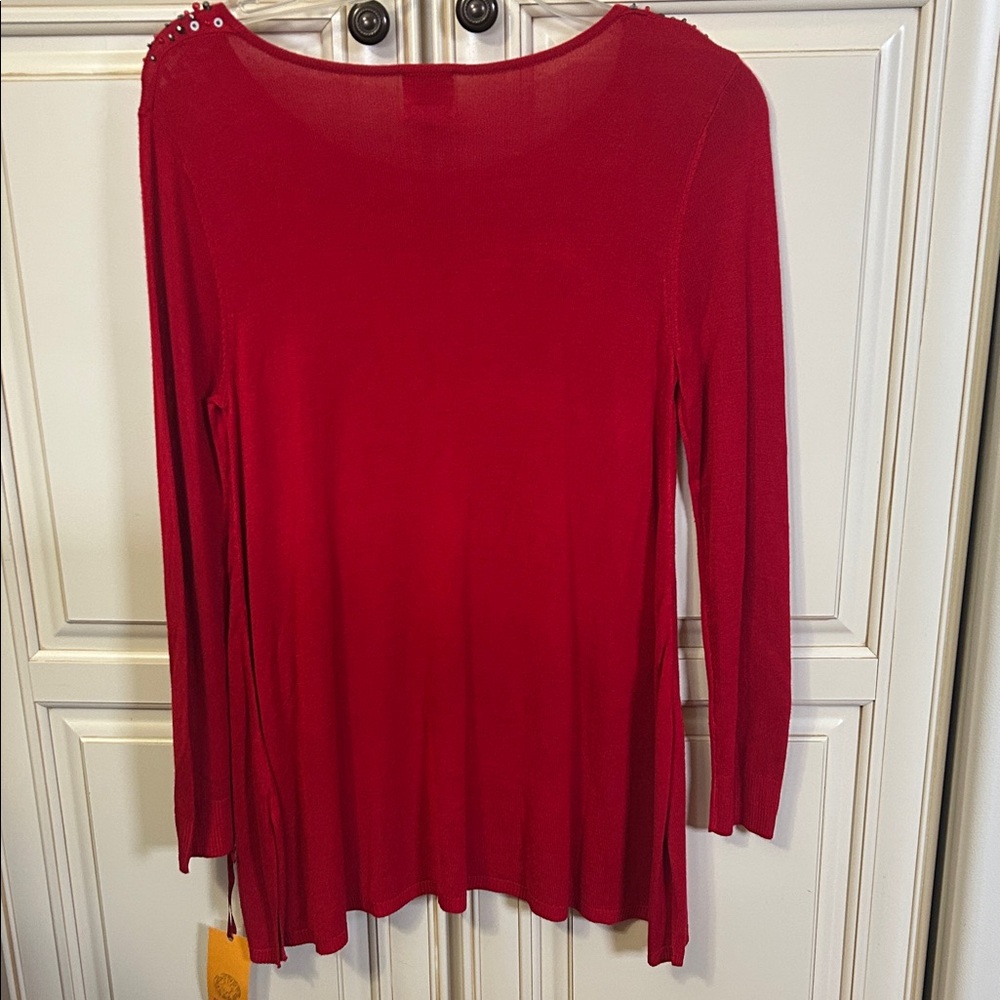 Ruby Rd. Red Long Sleeve Top with Embellished Nec… - image 4